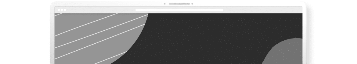 Top section of a white laptop or computer monitor mockup displaying a dark screen with abstract gray geometric shapes and diagonal line patterns. Minimalist digital design concept representing modern website or application interface layout